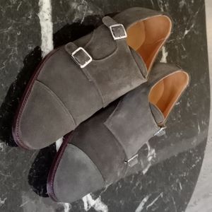 Gray Suede Double Monk Strap Oxfords